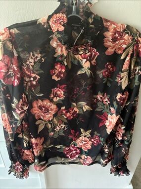 Ambiance Floral Chiffon Sheer Mesh Blouse